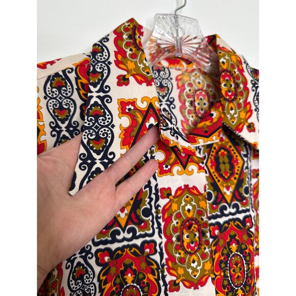 Vintage 1970s Bold Print Cotton dagger collar Shirt Boho Mod Festival medium - Picture 6 of 13